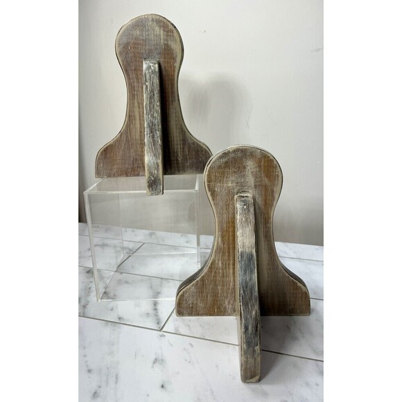 Vintage Solid Wood Bookends Distressed Hand Made MCM Modern Farmhouse Primitive - Picture 4 of 9